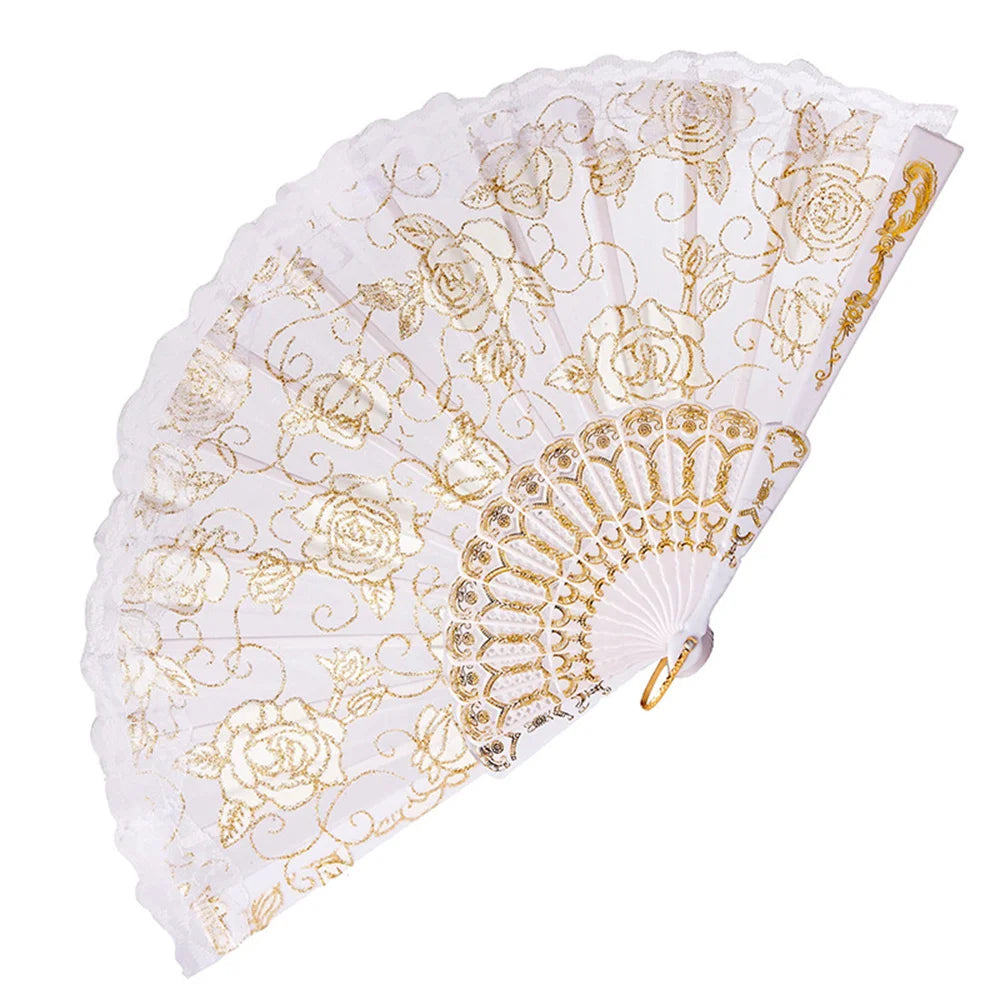 23 Colors Lace OR Cloth Spanish Fabric Silk Folding Hand Held Dance Fan Flower Party Wedding Prom Dancing Summer Fan Accessories Oasis Select