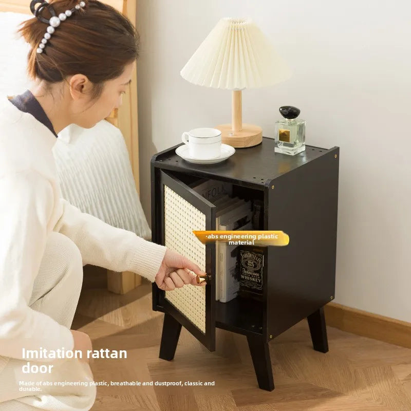 Nordic solid wood bedside table small apartment sofa side cabinet simple rattan edge storage locker corner few small cabinets Oasis Select