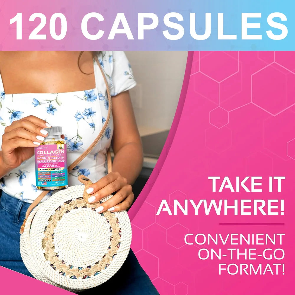 Multi Collagen Capsules - Types I, II, III, V & X Biotin Keratin Hyaluronic Acid MSM Zinc Magnesium,Hair Skin and Nails Vitamins Oasis Select