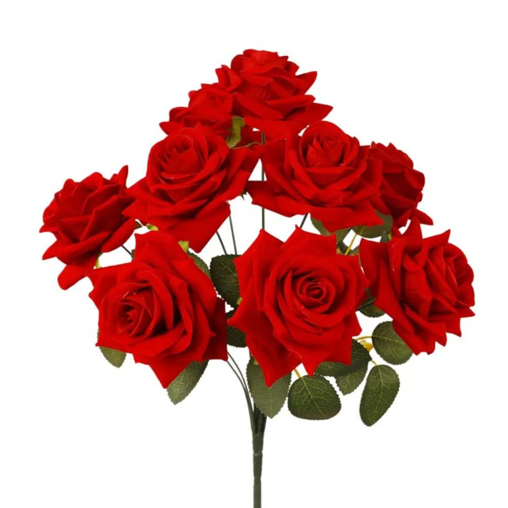 9-Head Artificial Rose Flower Branch | Real Touch Faux Roses