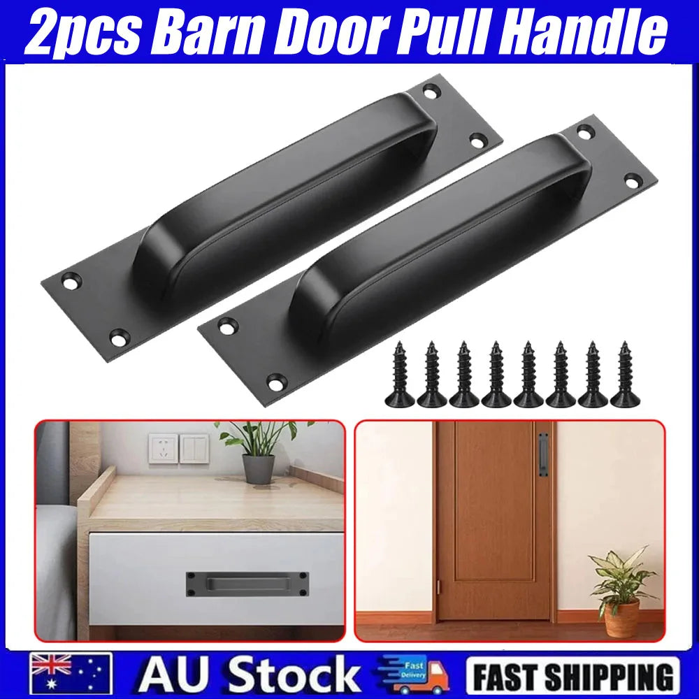 2-Pack 200mm Black Aluminium Barn Door Pull Handles | Sliding
