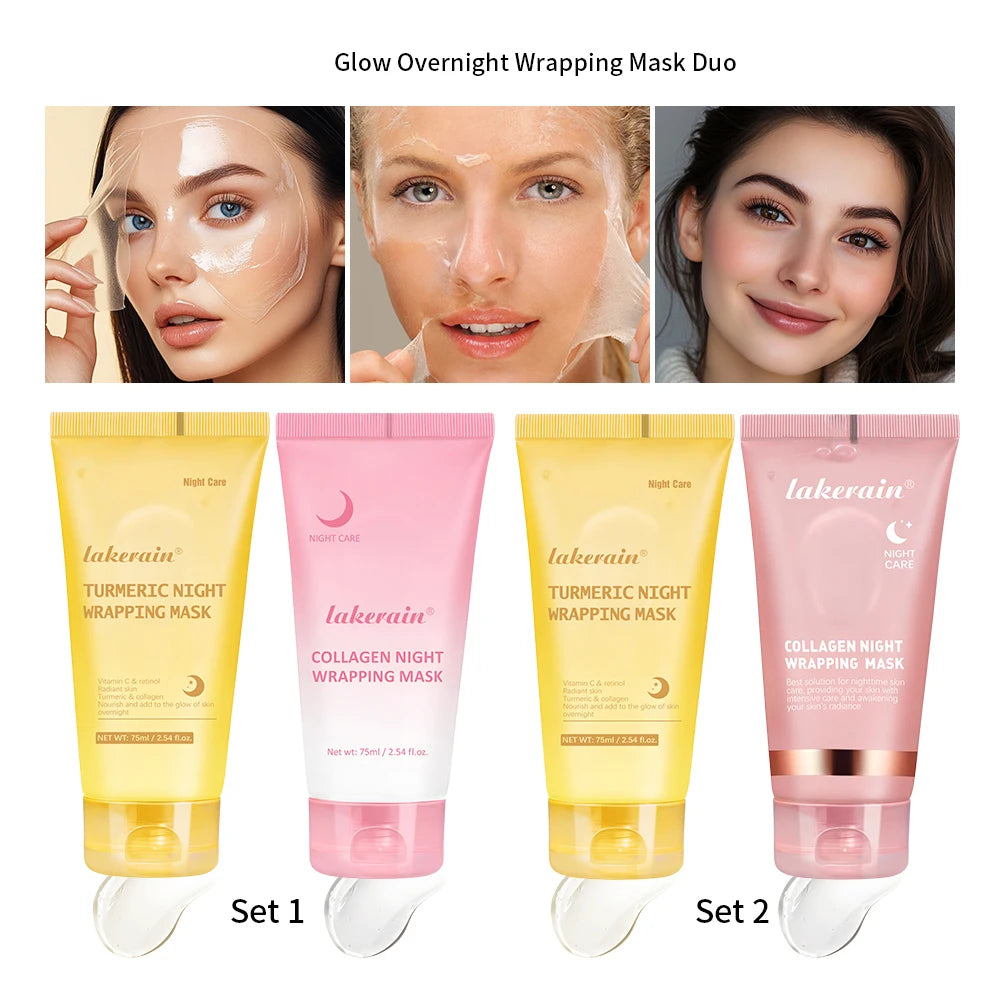 2pcs/set Turmeric & Collagen Night Wrapping Mask Deep Hydration Moisturizing Sleeping Peel Off Mask SkinCare Oasis Select