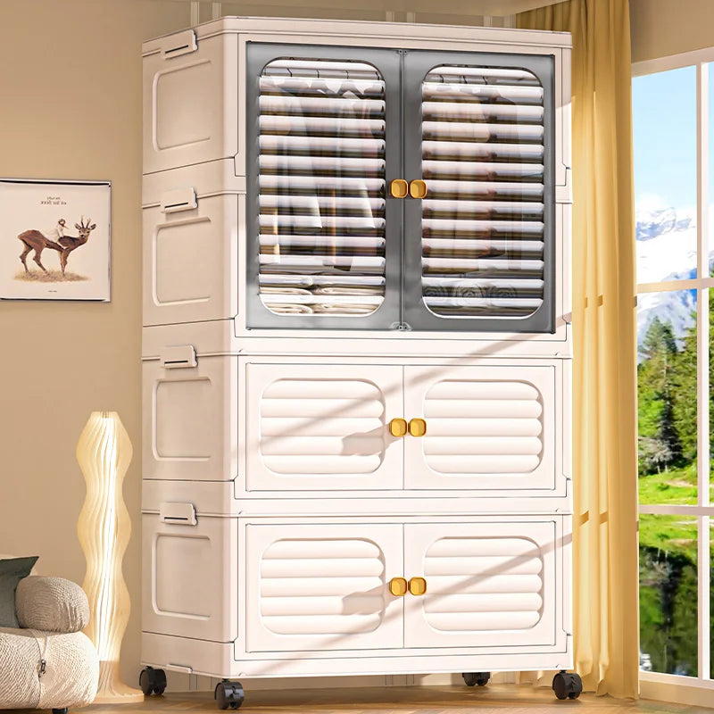 Foldable Cabinet,2-5 Tier, Multi-Combo,Rolling Mobile with Wheels,Heavy-Duty, Large Capacity,Bedroom/Living Room/Kitchen Storage Oasis Select