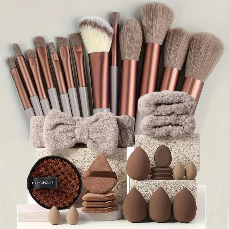 13/33pcs Professional Makeup Brush Set with Accessories for Combination Skin- Featuring Soft Brushes，Suitable for Beginners Oasis Select China Mainland 33pcs brown