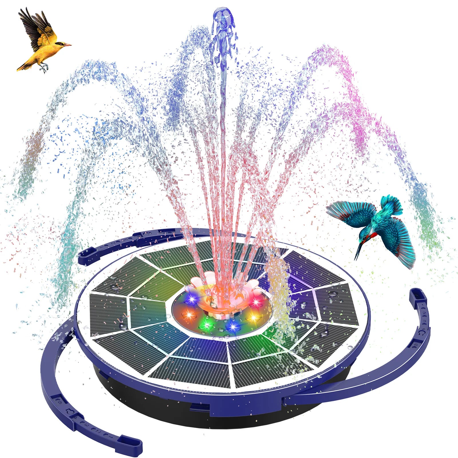 3.5w Solar Bird Bath Fountain Pump with Light, Blue/Purple Solar Fountain, Automatic/Night Mode Switching, Suitable for Courtyar Oasis Select Purple