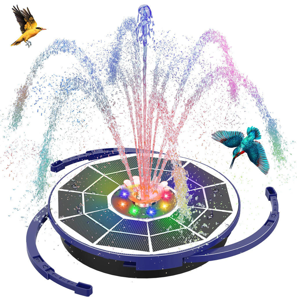 3.5w Solar Bird Bath Fountain Pump with Light, Blue/Purple Solar Fountain, Automatic/Night Mode Switching, Suitable for Courtyar Oasis Select Purple