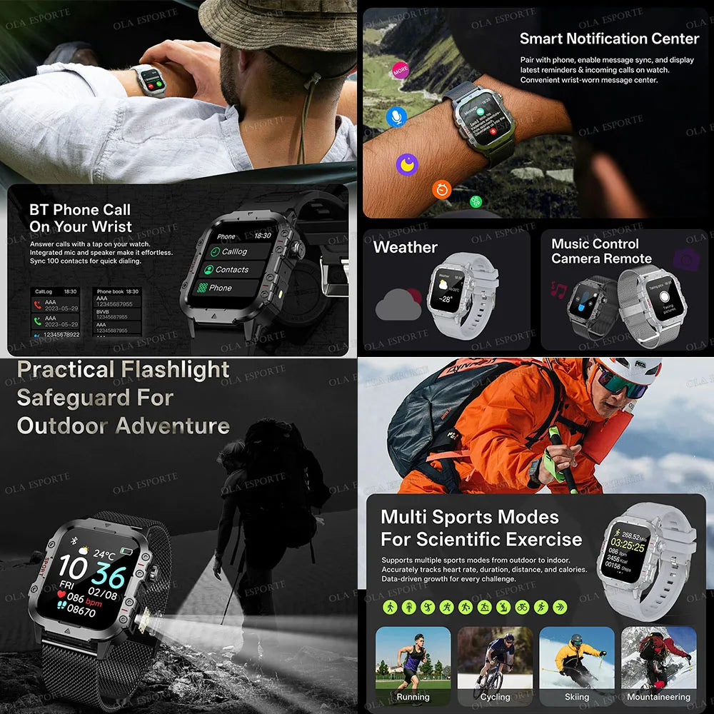 1400mAh Big Battery Smart Watch Men Outdoor GPS Flashlight 10ATM Waterproof Bluetooth Call AMOLED HD Sports Smartwatch AT-1282 Oasis Select