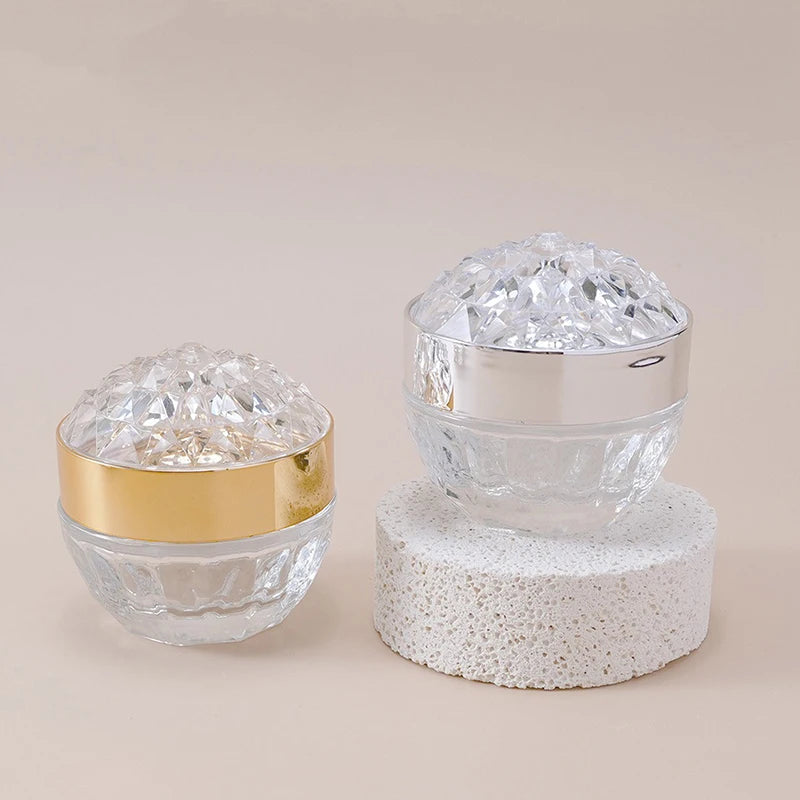 1pcs Luxury Diamond 50g Glass Face Cream Jar With Lid Acrylic Cosmetic Jar Container For Cream Lotion Jars Travel Lotion Bottle Oasis Select