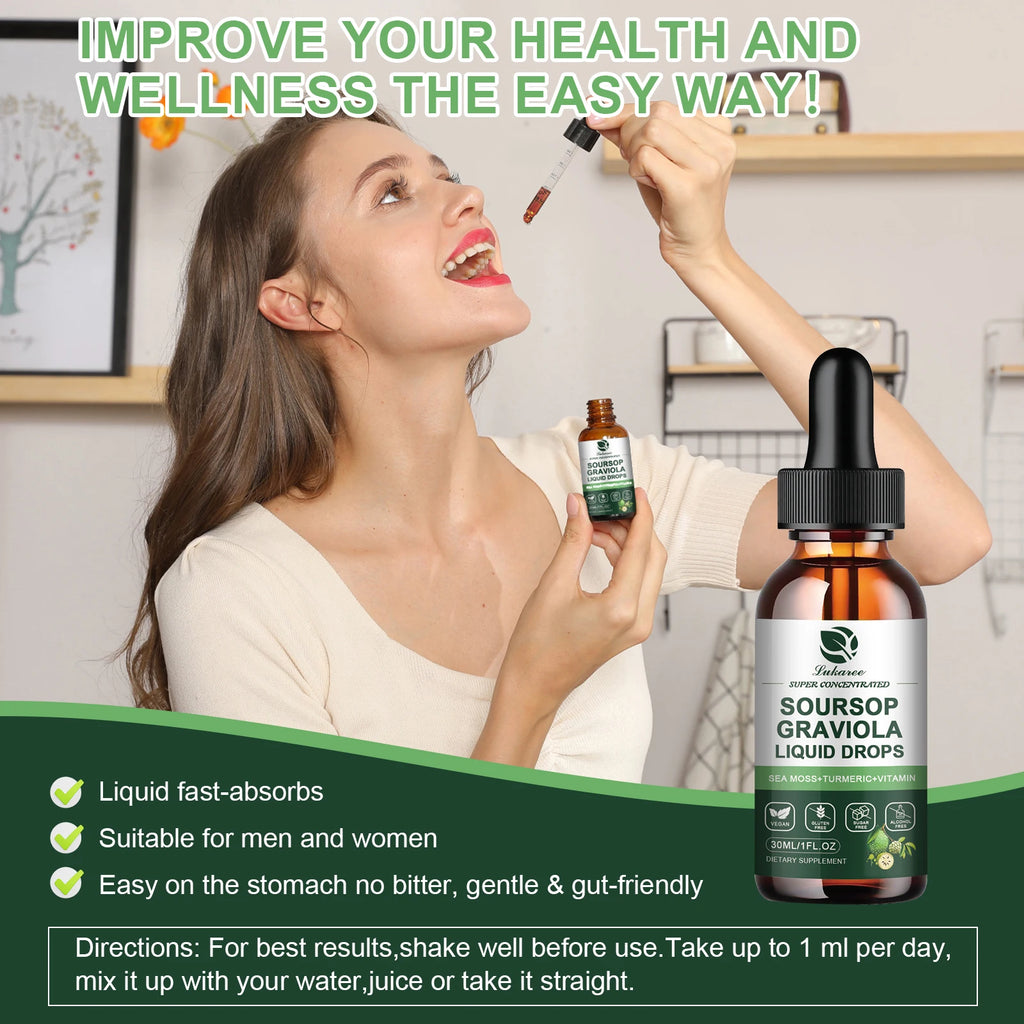 30ML Soursop Graviola Extract Drops Support Immunity and Digestion ,Metabolism Health, Detox and Antioxidation Gluten-Free Oasis Select