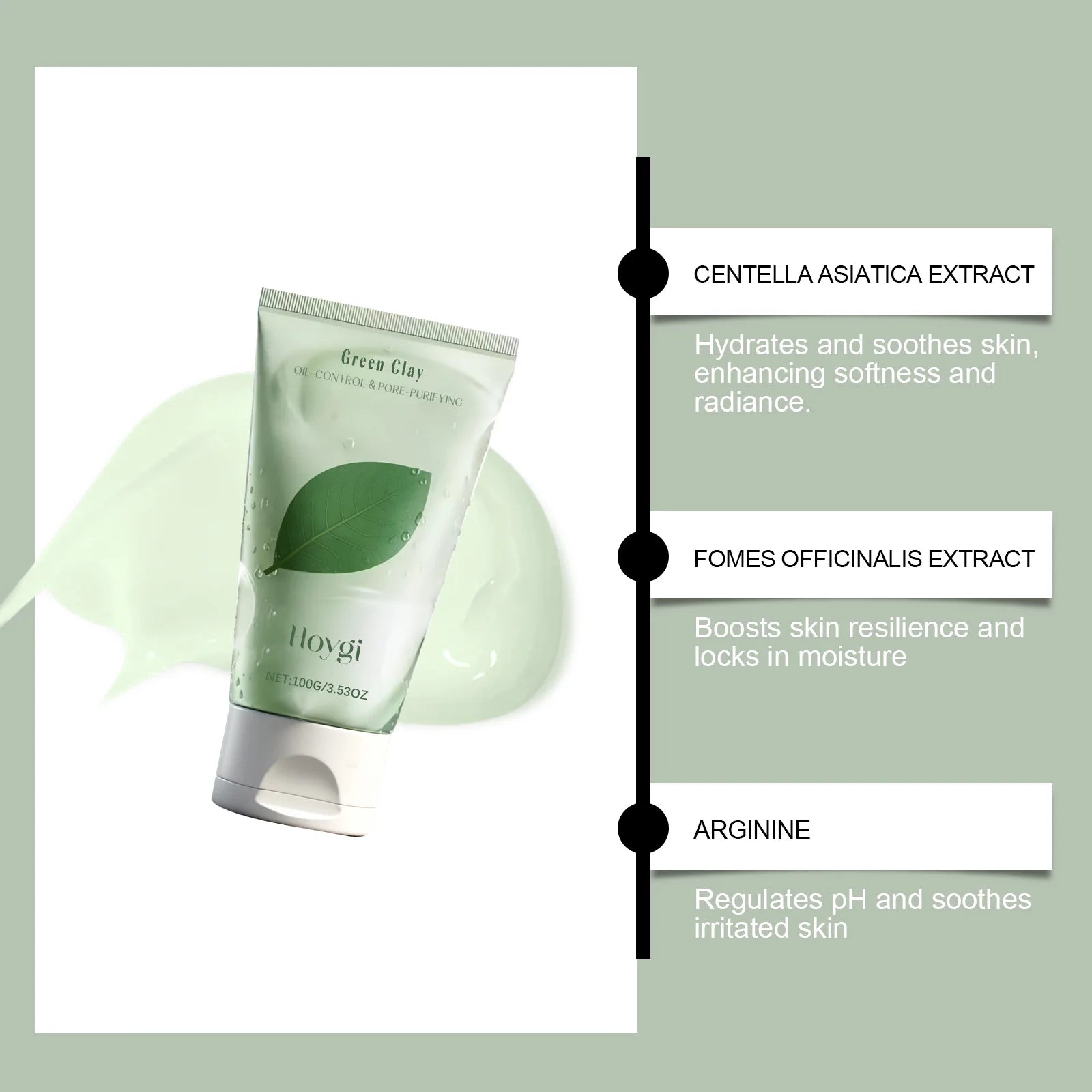 Hoygi Green Clay Centella Cleanser – Acne & Sensitive Skin Facial Cleanser Oasis Select