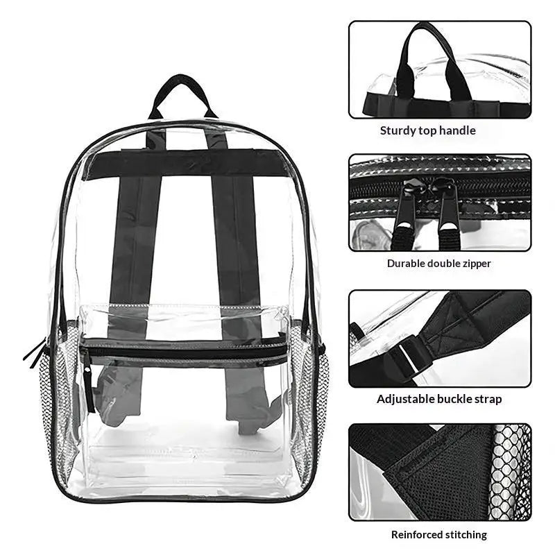 1Pcs Waterproof PVC Transparent Backpacks Adjustable Straps Durable Dual Zippers For Baseball Stadium Lightweight Clear Backpack Oasis Select