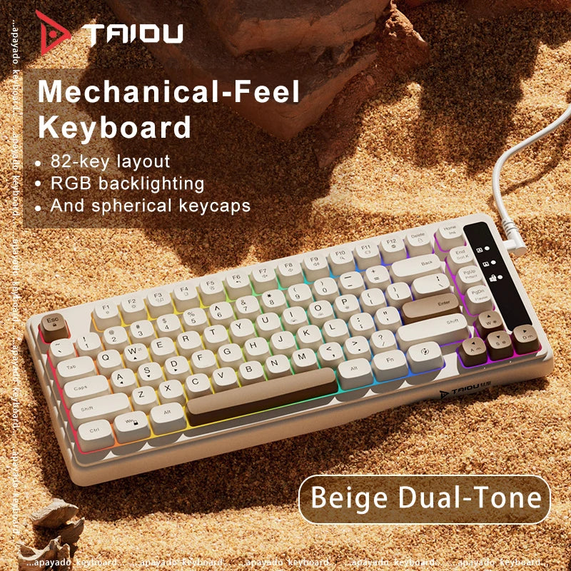 TAIDU KB01 82 Key 75% Mechanical-feel Keyboard RGB Backlight Spherical Keycaps Ergonomic Design Type-C Wired Detachable Cable Oasis Select KB-01 White