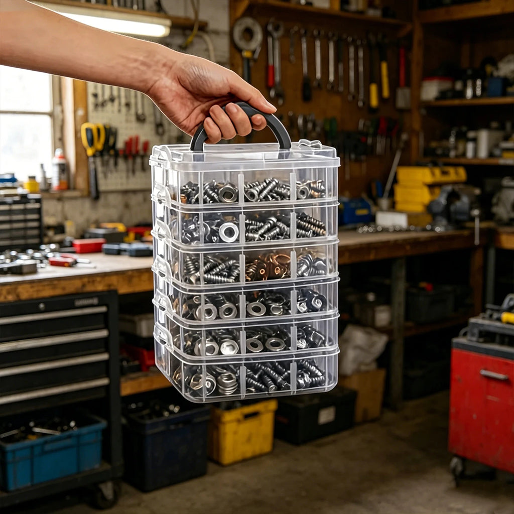 1pc Stackable Plastic Hardware Storage Box, Multi-Layer Screw Bolt Parts Sorting Box Portable Handheld Desktop Parts Storage Box Oasis Select