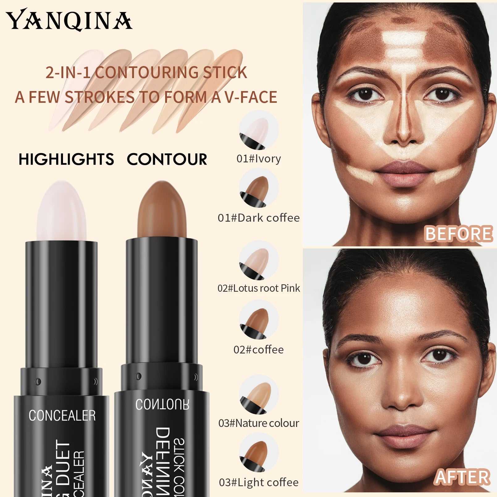 YANQINA Dual-Ended Highlight & Contour Stick | 3D Sculpting Pen