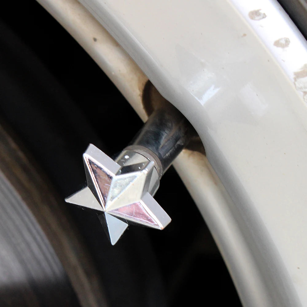 AQTQAQ 4Pcs/Set Tire Stem Valve Caps Universal Pentagram Shaped Wheel Tyre Air Valve Stem Caps Dust Covers Oasis Select