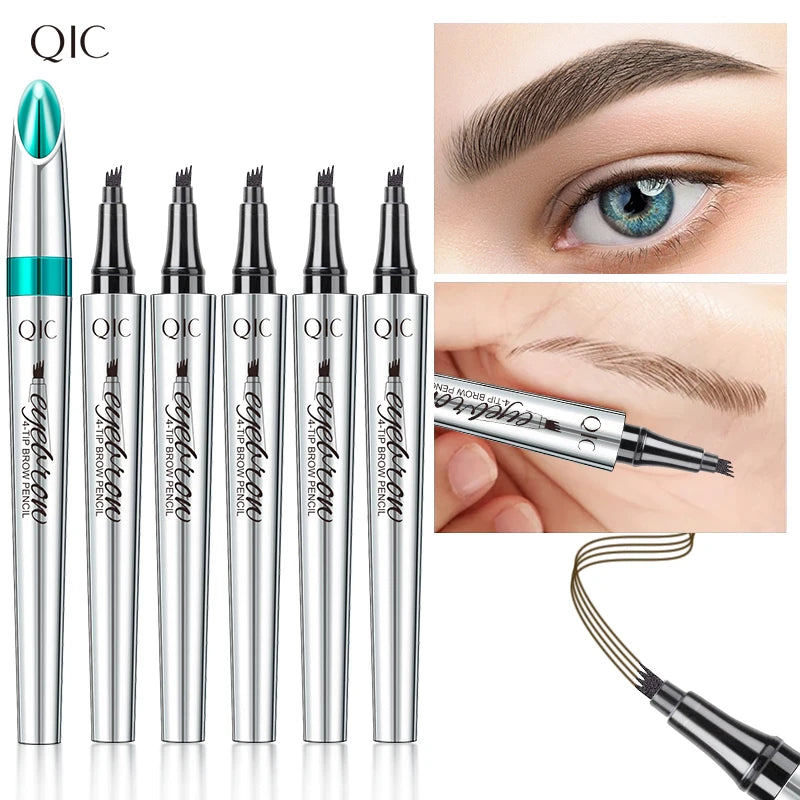 QIC 4-Tip Liquid Eyebrow Pen – Waterproof & Long-Lasting, 5 Colors