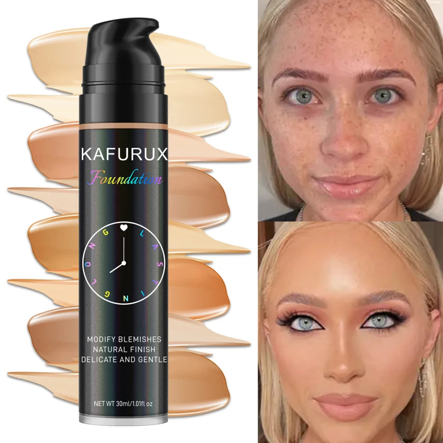 KAFURUX 8-Shade Liquid Foundation – Waterproof & Full Coverage