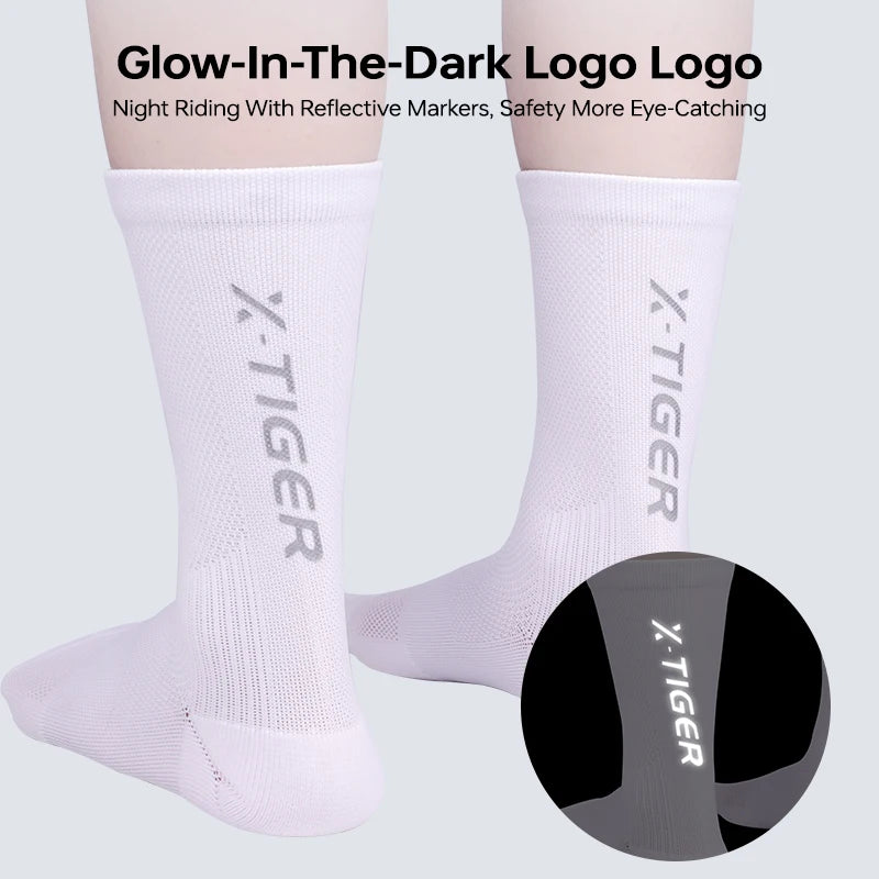 X-TIGER Professional Reflective Cycling Socks Breathable Non-slip Sports Socks Outdoor Running Cycling Hiking Basketball Socks Oasis Select