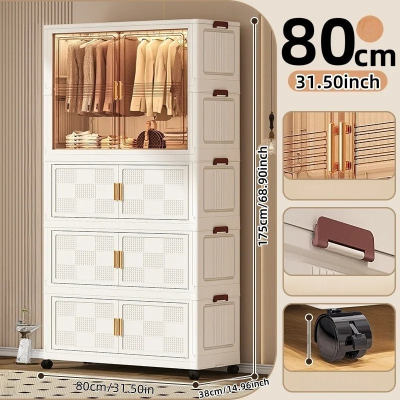 COIZYZZL 31.5 Inch Foldable Storage Wardrobe, 2-6 Tier Multi-Combos with Rolling Wheels, Large Capacity for Living Room/Bedroom Oasis Select Tawny 1Large 3Small