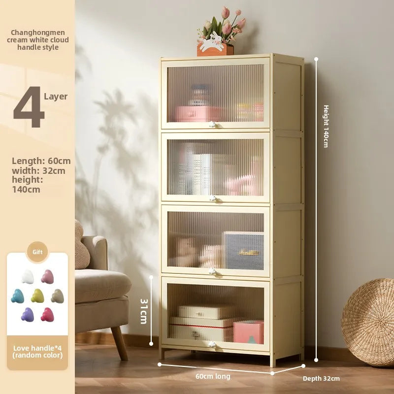 clamshell storage cabinet household living room multi-layer snacks dopamine chest bedroom bedside table storage cabinet Oasis Select Four doors 60 long