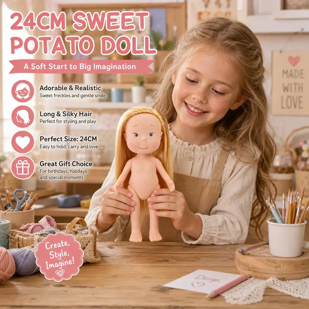 Realistic Vinyl Doll with Long Hair Unclothed Art Toy Collection Figurine Cute Face Freckles Play Doll Gift Toy Oasis Select