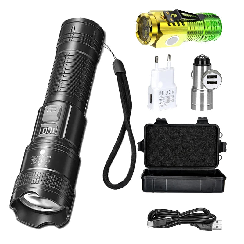 2Pack Super Bright Flashlight Rechargeable LED Long Range Tactical Torch Lamp for Outdoor Waterproof Camping Fishing Lantern Oasis Select Set-B