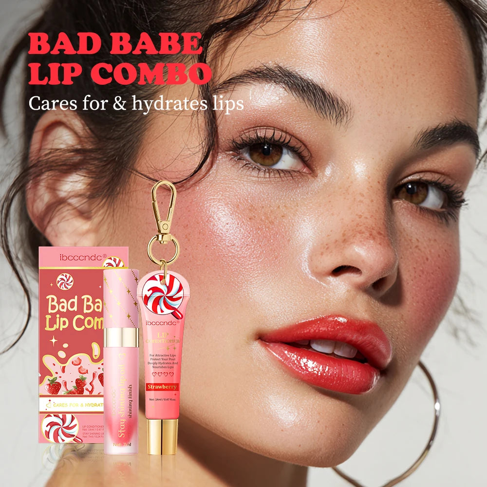 Lip Oil and Lip Stain Set Strawberry Flavor Watery Glossy Clear Lip Gel Hydrating Moisturizing Lip Gloss Women Lips Cosmetic Mak Oasis Select