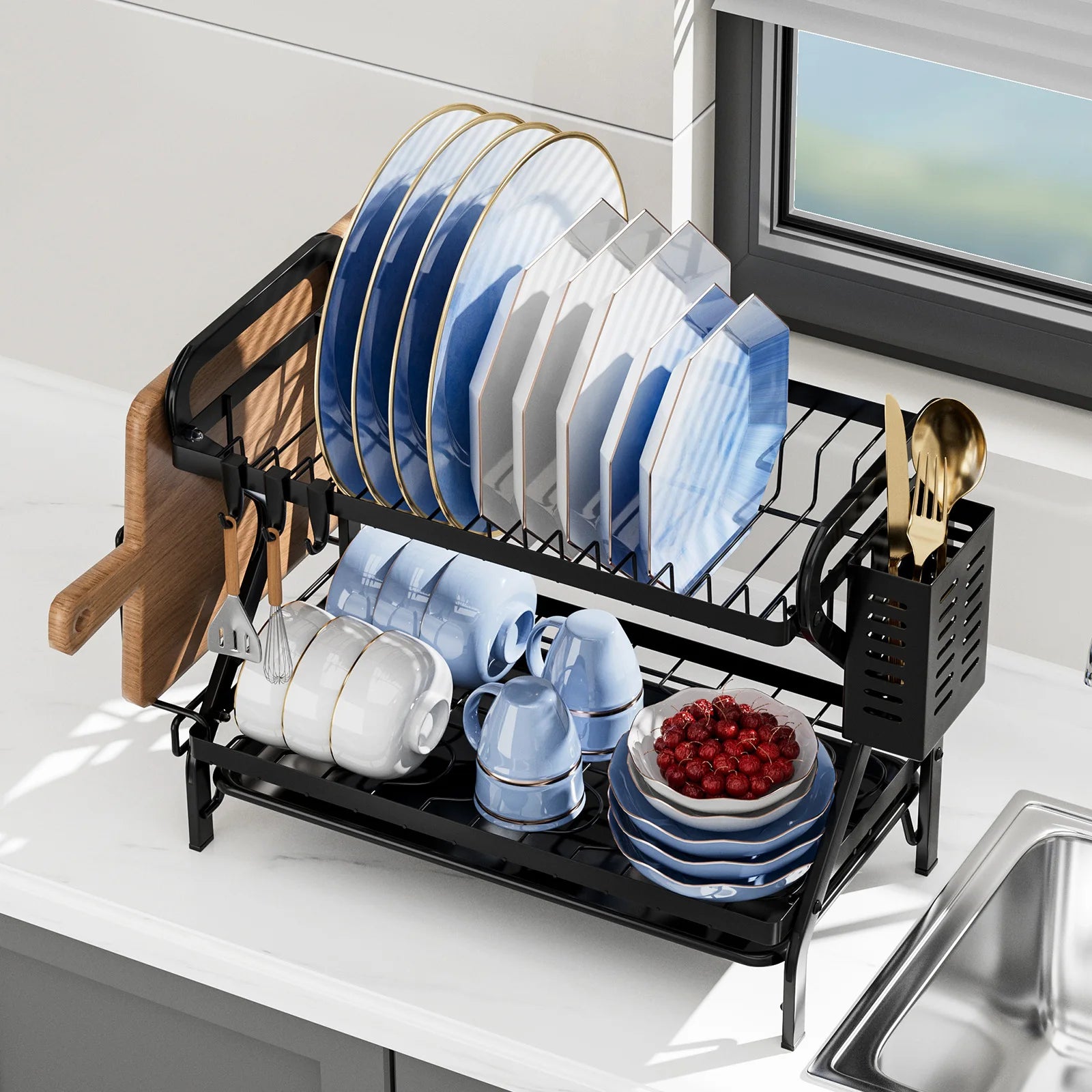 Kitchen Drain Bowl Holder Tableware Water Filter Shelf Household Plates Dish Cutlery Storage Box Oasis Select