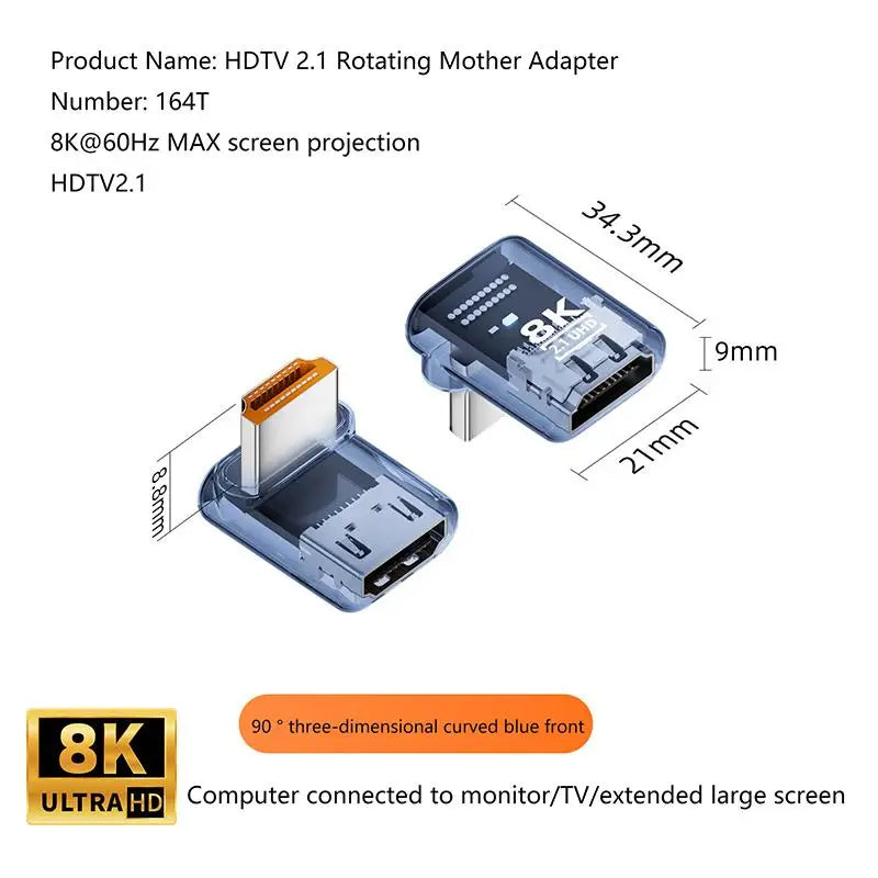 HDMI 2.1 Male to Female Adapter 8K@60Hz – 90/270/360° Angle