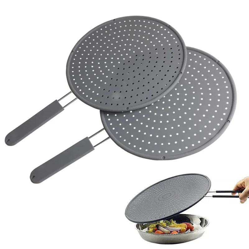 Silicone Kitchen Splatter Screen with Handle Heat-resisting Oil Splash Guard Drain Board Cover Kitchen Frying Pan Lid Oasis Select