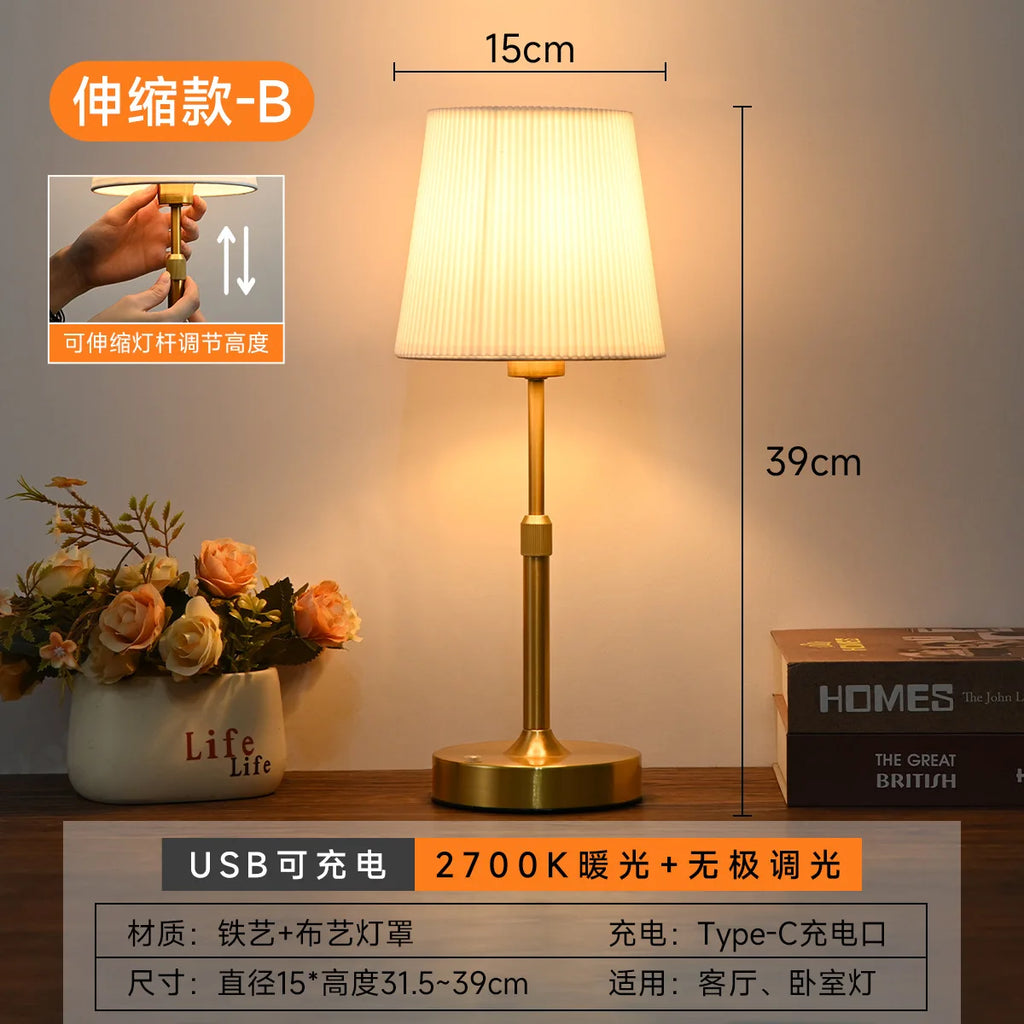 Wholesale of French Fabric Bedside Lamps, Creative Retro Charging Table Lamps, Bedroom Decorative Table Lamps Desk Lamp Oasis Select B1 (telescopic ) XS