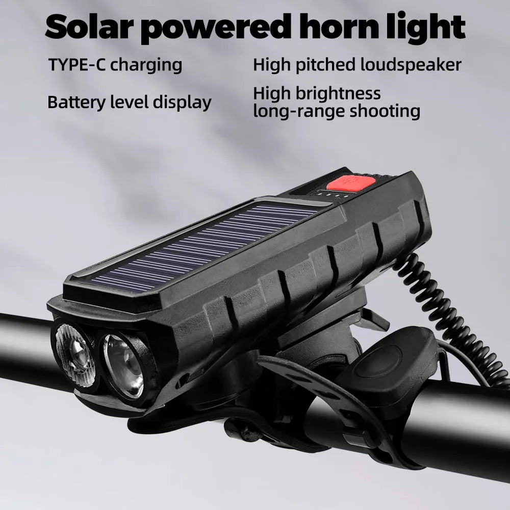 Bicycle Front Light Solar TYPE-C Rechargeable MTB Road Front Light High Brightness Flashlight 120dB With Horn led cycling front Oasis Select QD-5201 100-300 Lumen 1000-3000 Mah