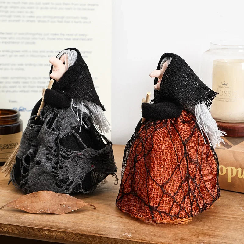 Halloween Witch Doll Decoration with Broom – 1–10 PCS Set