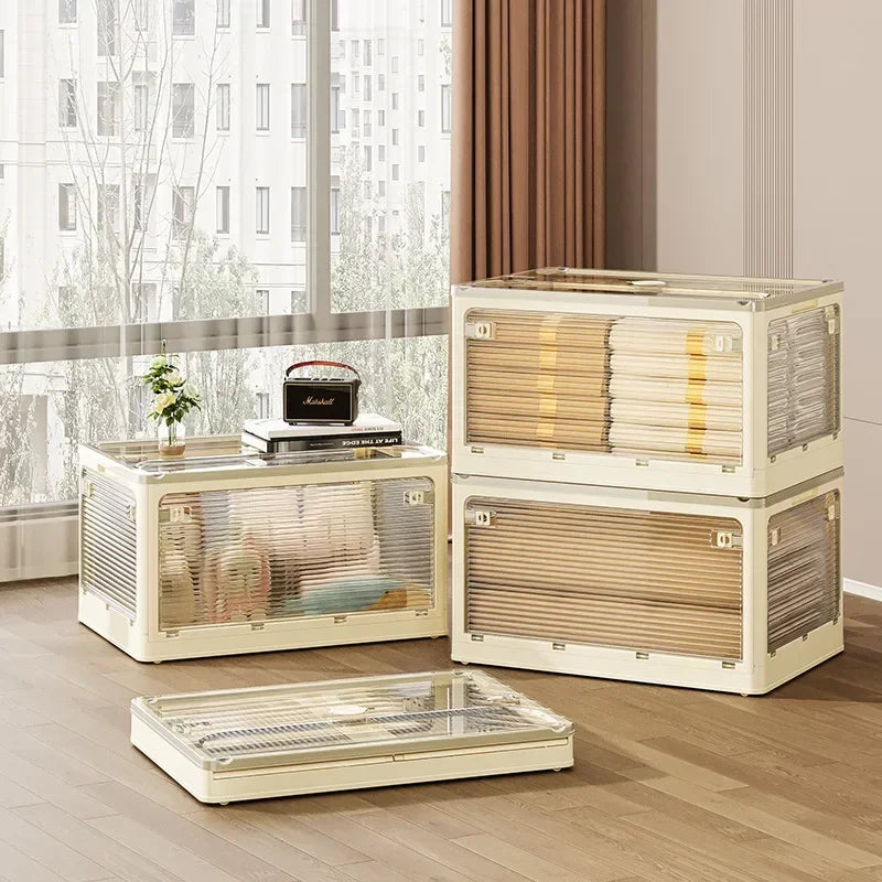 Cream wind folding storage box Bedroom multi-functional storage box Free stacking Large capacity transparent visual storage box Oasis Select
