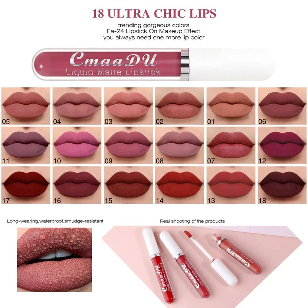 18 Color Waterproof Liquid Matte Lipstick Long Lasting Sexy Red Moisturizing Lip Gloss Velvet Non-Stick Lip Tint Makeup Cosmetic Oasis Select