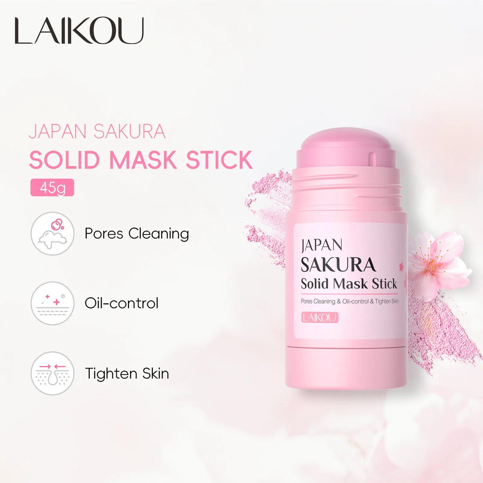 LAIKOU Sakura Solid Mud Mask Stick 45g Deep Cleansing Blackhead Remover Shrink Pores Oil Control Moisturizing Facial Mask Oasis Select 1pcs 45g
