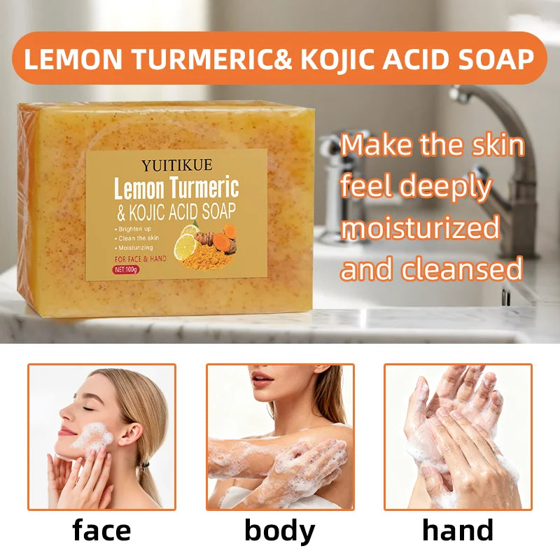Lemon Turmeric Kojic Acid Soap 100g - Triple Brightening, Deep Cleansing & Moisturizing, for Face & Hand, All Skin Types Oasis Select