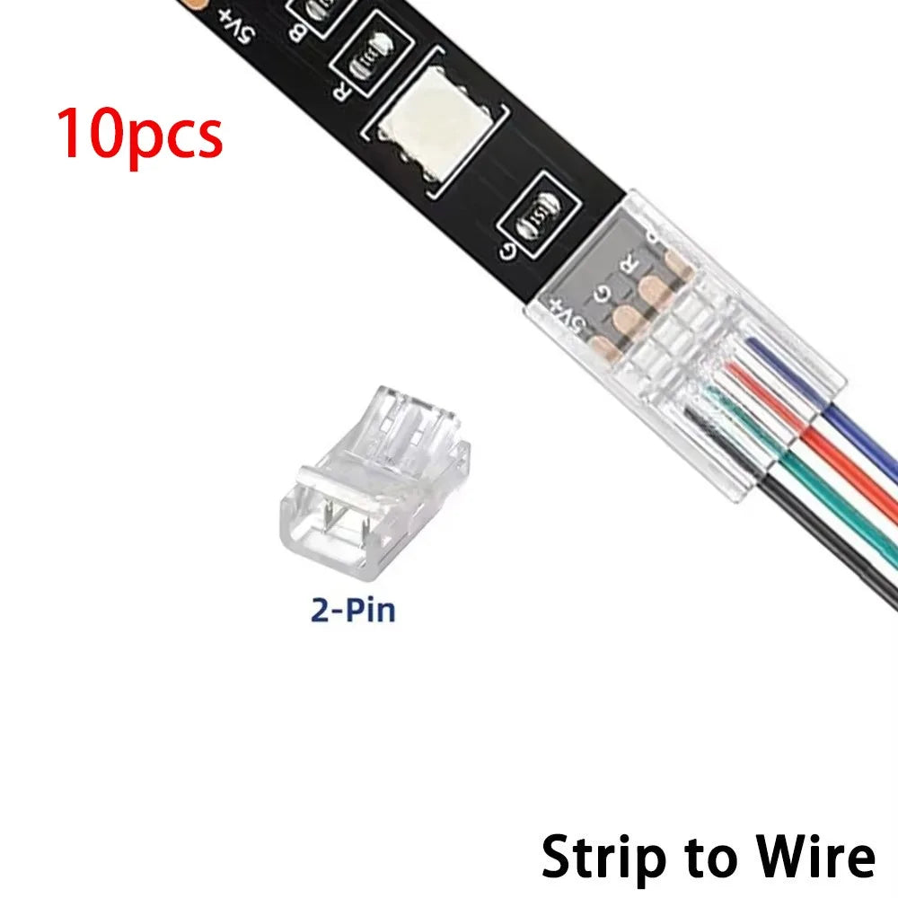 Solderless LED Strip Connectors 2/3/4/5 Pin | 10mm Transparent