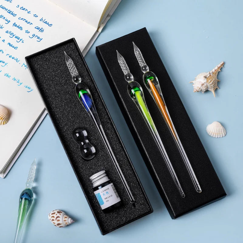 Jellyfish Dip Pen Three-Piece Glass Pen Set Sign Pen Crystal Student Glass Pen Stationery Gift Pen Oasis Select