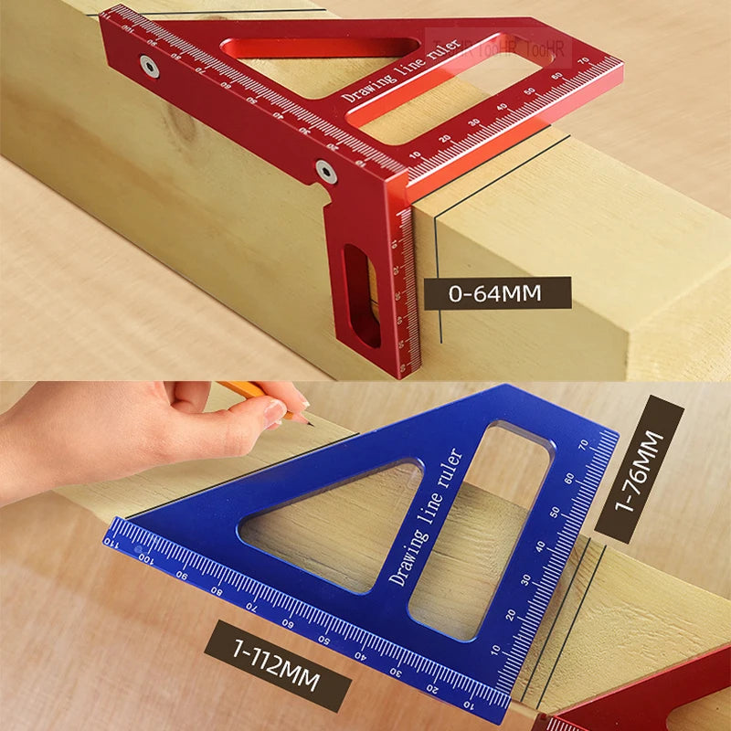 Aluminum Alloy Miter Triangle Ruler Woodworking Square Protractor High Precision Layout Measuring Tool for Engineer Carpenter Oasis Select