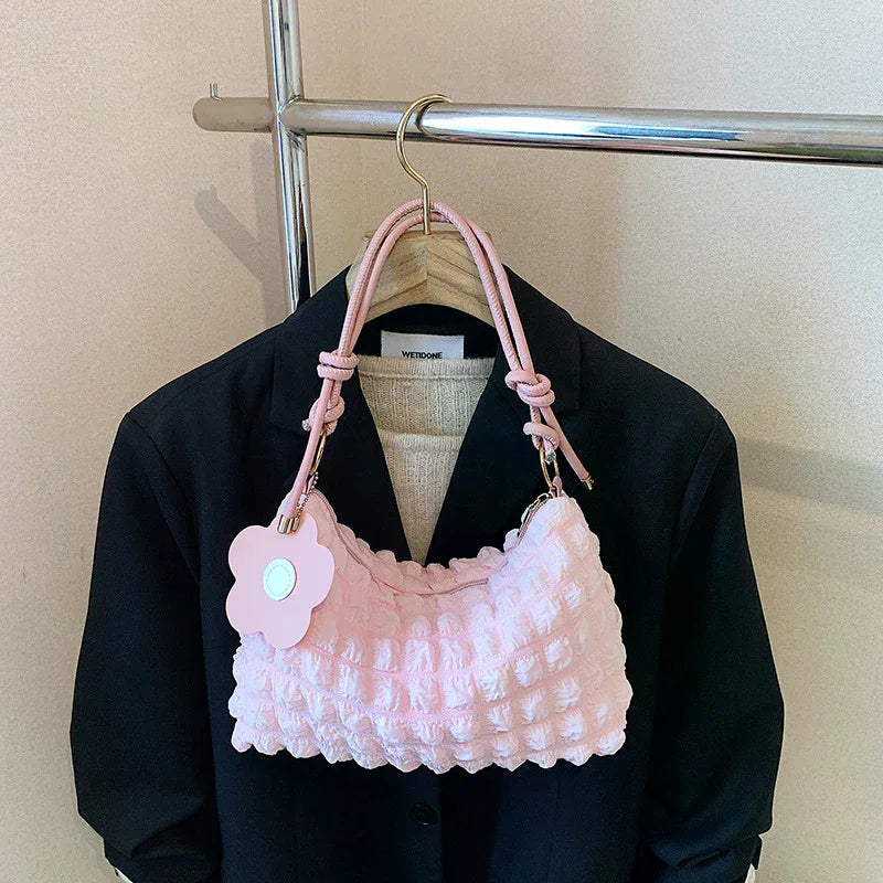 Women's Pleated Bubble Shoulder Bag – Y2K Casual Tote Purse