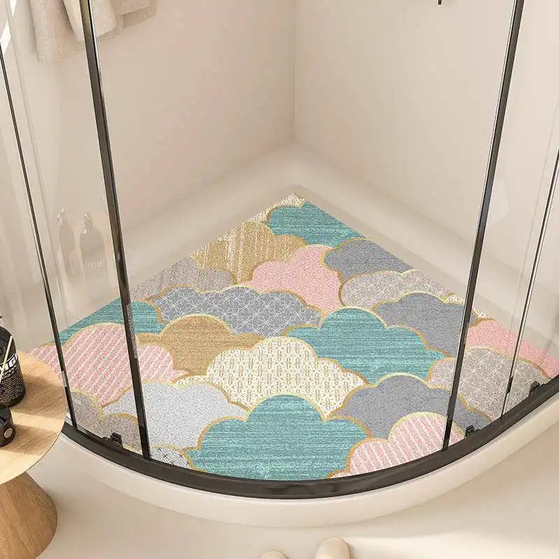 Cartoon fan-shaped shower room anti-slip mat bathroom floor mat bathroom bath anti-slip mat curved wire ring foot mat Oasis Select 07 80x80cm