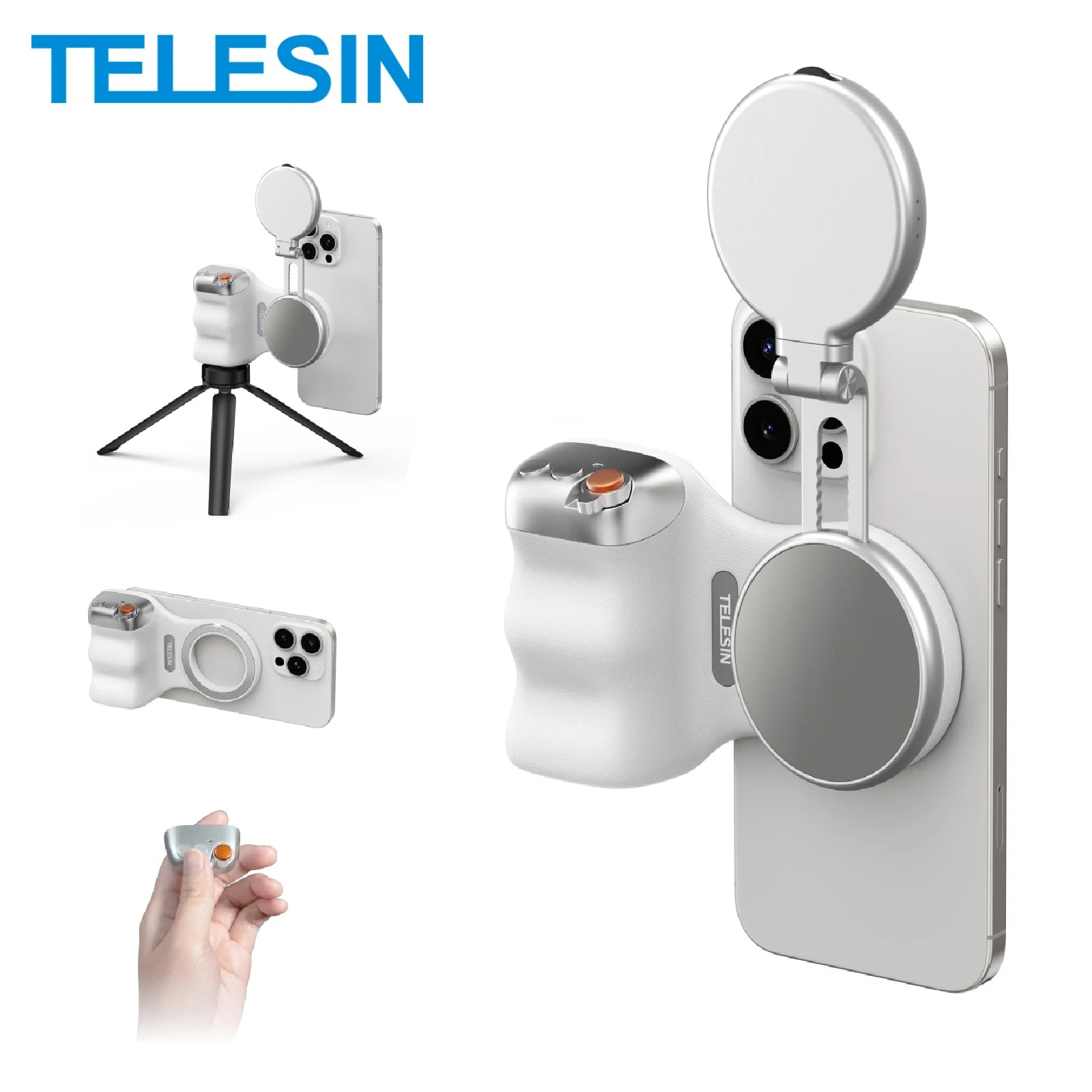 TELESIN Magnetic Phone Camera Grip with Bluetooth Remote & Fill Light