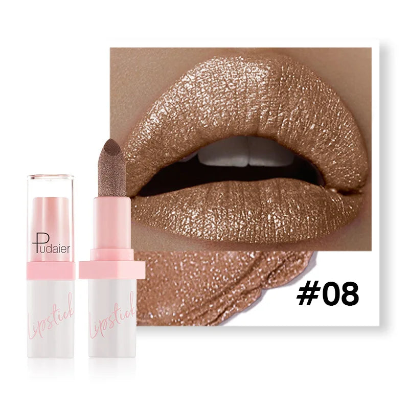 Pudaier Diamond Lipstick 10 Shades – Waterproof Glitter & Long Wear