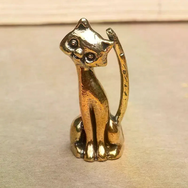 Antique Brass Cat Lovers Statue Copper Animal Sculpture Home Desktop Decorative Figurine Miniature Incense Burner for Cat Lovers Oasis Select