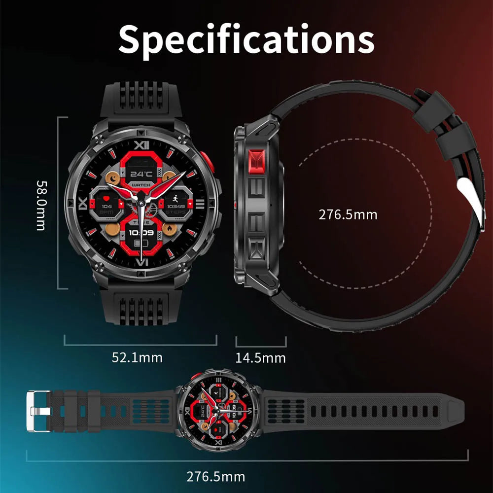 Smartwatch 1.7-inch 1100mAh Battery Outdoor Smart Watch Men Women LED Flashlight BT Call Sport Compass Health Monitor Waterproof Oasis Select