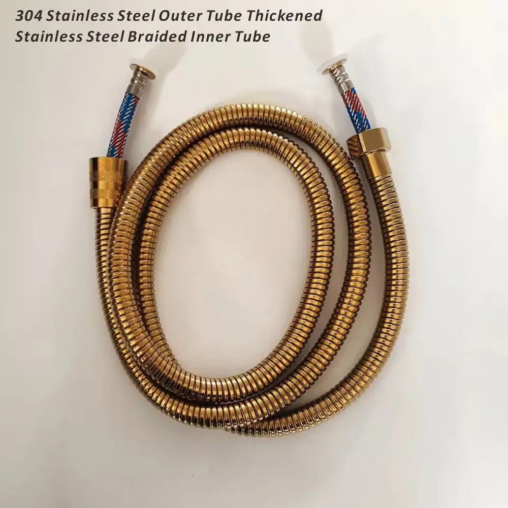 New 1.5/2/3M Black Stainless Steel Braided Inner Pipe Flexible Shower Hose Explosion-proof Bathroom Extension Shower Tube Oasis Select Gold 2.0M