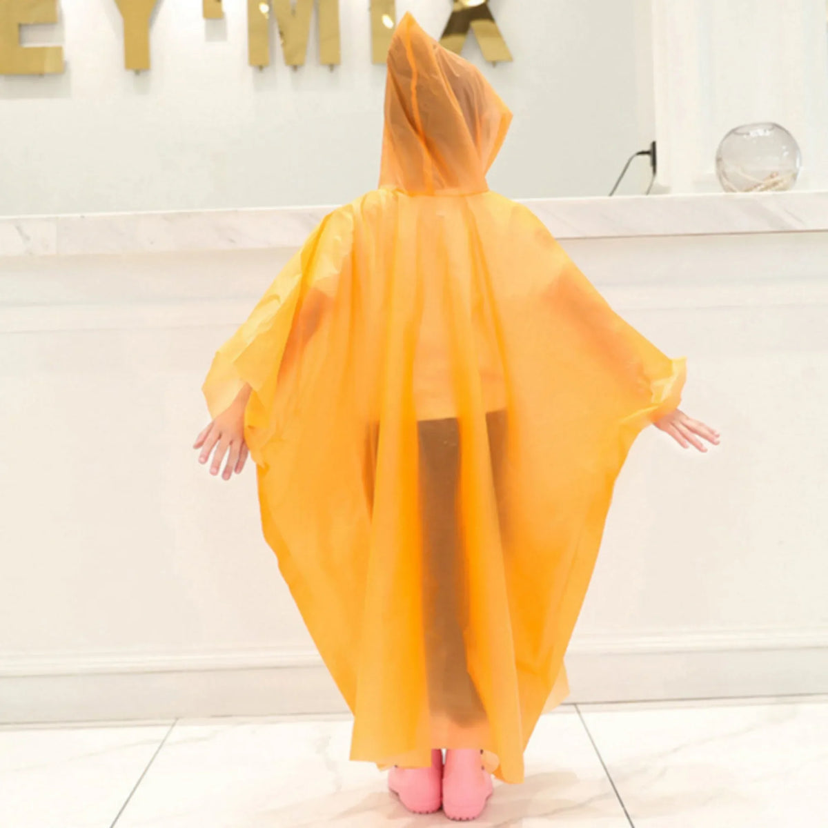 Children Boy Girl Rainwear Waterproof Hooded Rain Coat Outwear Poncho Raincoat Cover Up for Kids 100 to 160cm Height Oasis Select orange