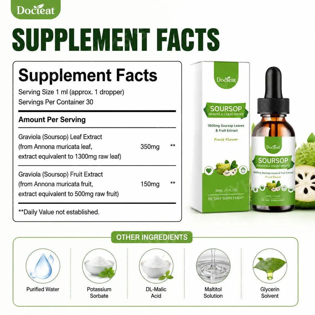 Soursop Graviola Liquid Drops 1800mg – Daily Herbal Supplement Herbal Liquid Drops Oasis Select
