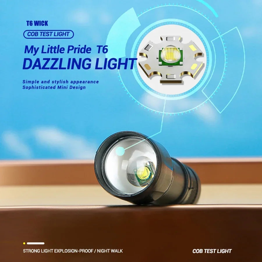 Mini Torch LED Rechargeable Flashlight Portable USB Charging Flashlight High Power Bank Camping Waterproof Long Range Lantern Oasis Select
